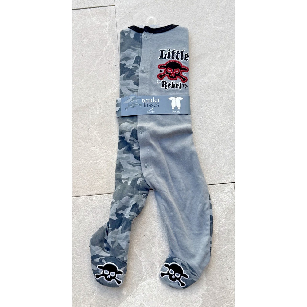 New Little Rebel Baby Gray Camo Skull Crossbones Bodysuit One-Piece 0-6 Months